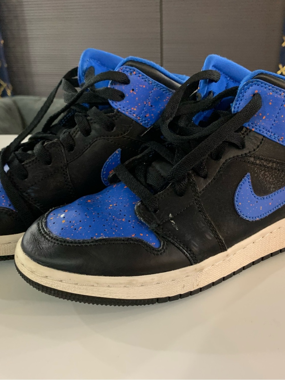 Boys Nike Black and Royal Blue High-Top Sneakers with Speckled Accents